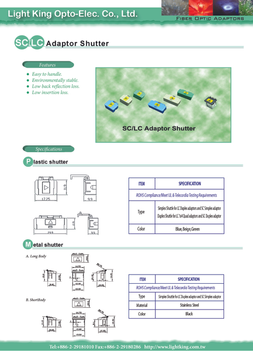 SC LC Adaptor shutter