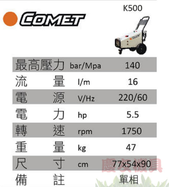 義大利高美牌高壓清洗機  comet -k500