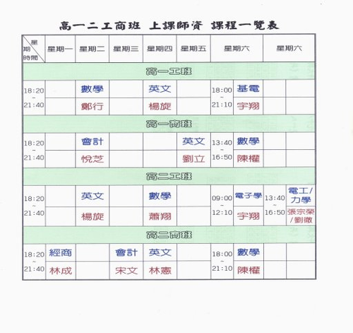 高一高二課表