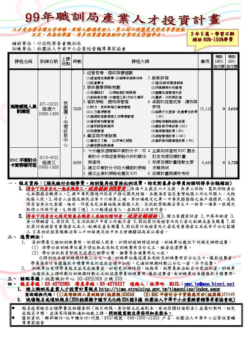 職訓局產業投資人才計畫80~100%補助