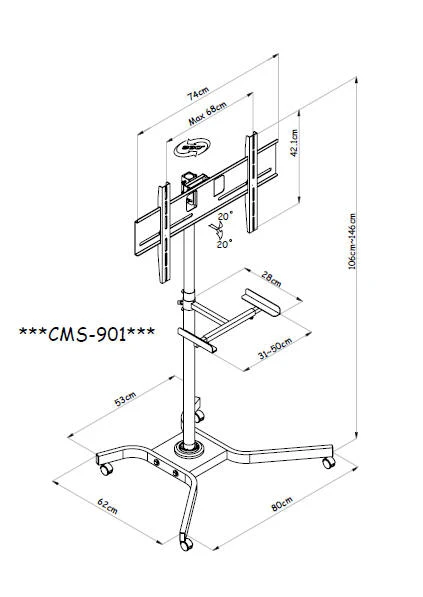 CMS-901 液晶螢幕移動架/展示.展覽.特賣活動廣告支撐架,適用32-46吋,承重40斤,可左右旋轉360°、俯仰20°調整.