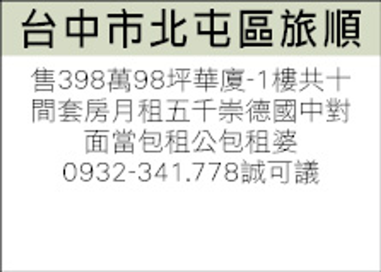 +租售台中市北屯區崇德國中旁預計10套房售?萬(裝潢中) 現況出售280萬