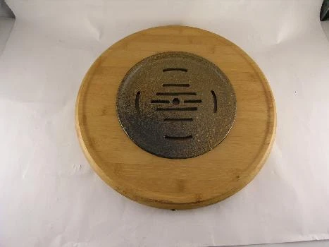 竹藝圓茶盤+圓陶板