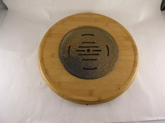 竹藝圓茶盤+圓陶板