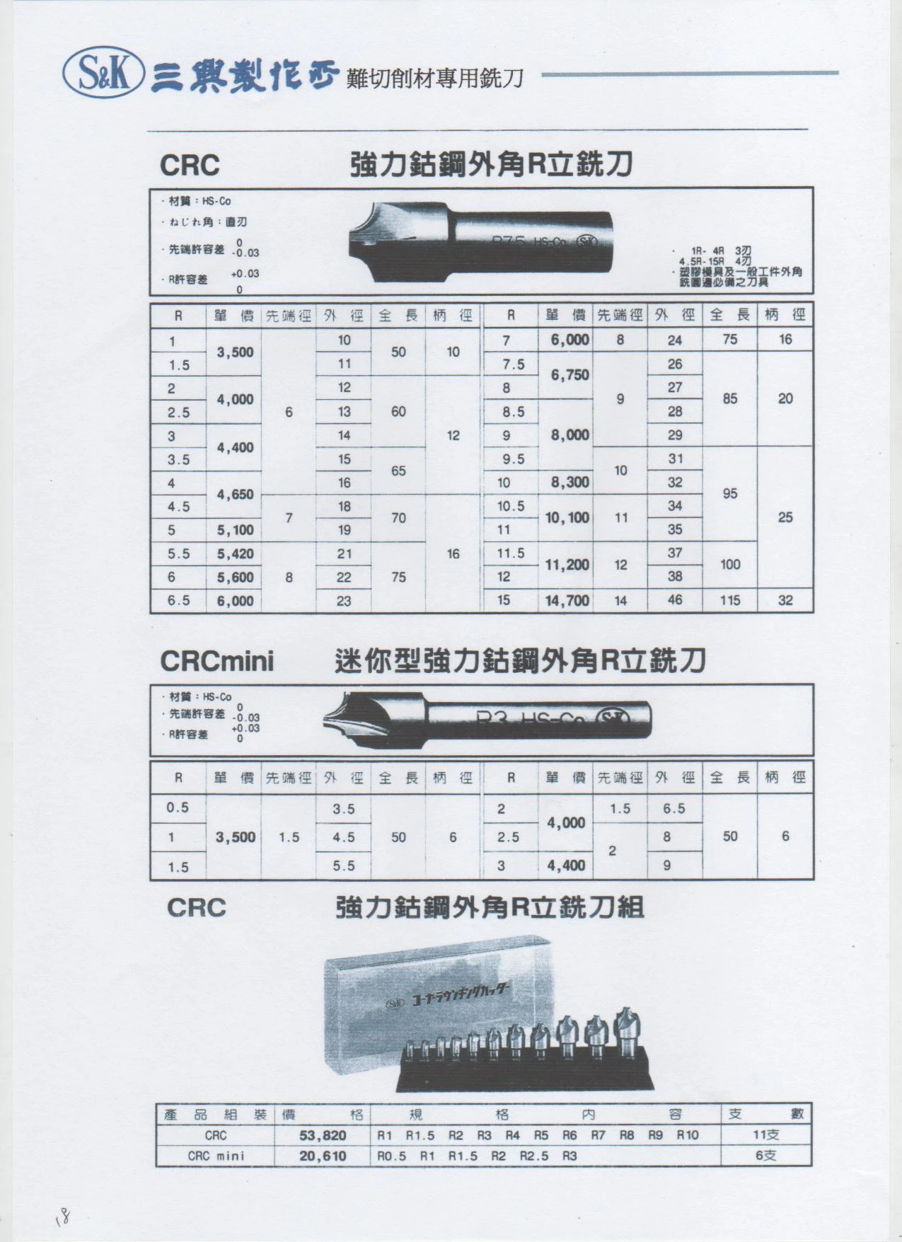日本S&amp;K強力鈷鋼外角R铣刀