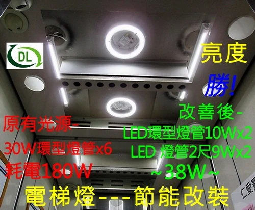 改善電梯內照明(從180W變成38W,更亮又省電!)
