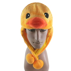 【黃色小鴨絨毛附耳帽】可愛爆款黃色小鴨立體嘴巴/(52~58cm)絨毛帽