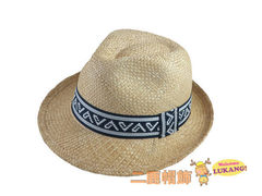 寶草義大利型翹尾紳士帽/廟會紳士草帽 MIT製 咖啡/藍織帶 - 進香帽/廟會帽