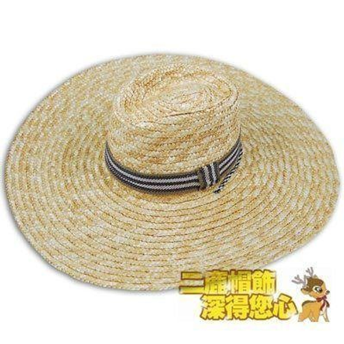 墾丁春浪音樂節 指定 型男 麥桿大草帽 條紋織帶 帽簷超大 登山草帽/灰白.粉白織帶