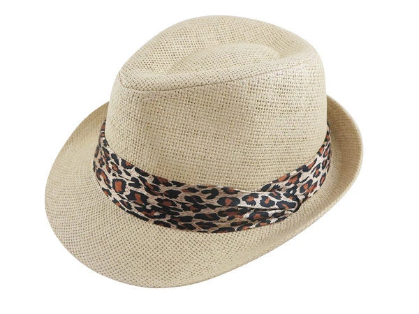 暑假夏天限定/ 男帽女帽 流行豹紋緞帶設計草帽-紳士帽 (歡迎團購)