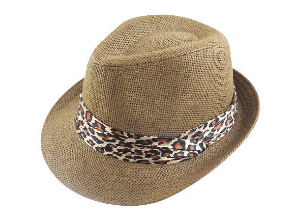 暑假夏天限定/ 男帽女帽 流行豹紋緞帶設計草帽-紳士帽 (歡迎團購)