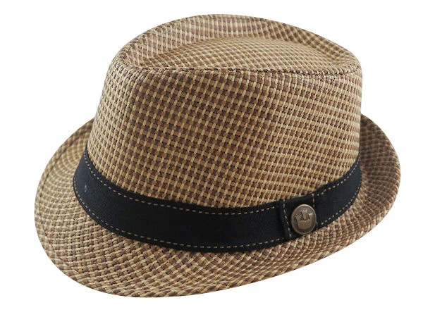 夏季限定/ 男帽女帽 -流行(咖啡皇冠鈕扣)緞帶設計藤編爵士帽-紳士帽