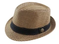 流行(咖啡皇冠鈕扣)緞帶設計藤編爵士帽-紳士帽