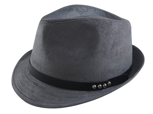 秋冬限定/ 男帽女帽 -流行質感(4鉚釘黑皮帶)緞帶設計羊毛爵士帽-紳士帽