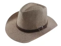 流行(咖啡皮鈕扣)麻紗寬邊(7cm)紳士帽