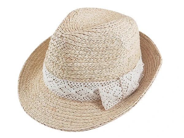 最頂級帽款-手創拉菲亞編織禮帽 - 白色蕾絲