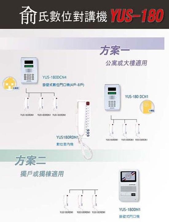 俞式數位對講機YUS180(公寓大樓獨棟獨戶皆適用)