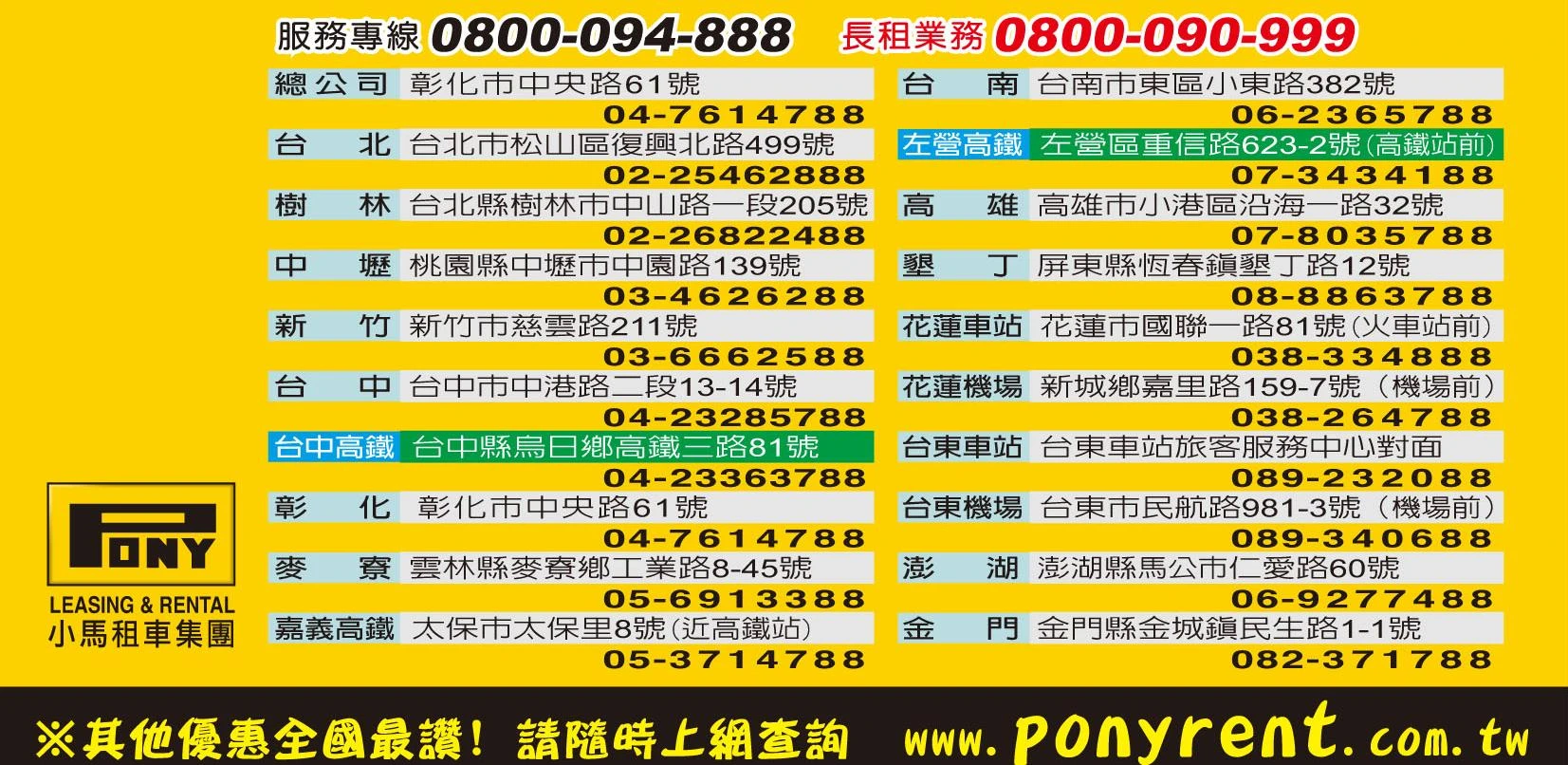 台灣最大租車網.全國據點一覽表