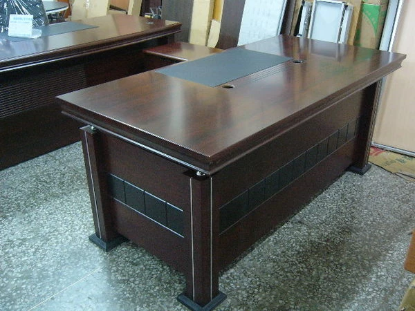 高級飾條造型胡桃L型主管桌