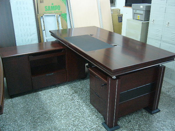 高級飾條造型胡桃L型主管桌
