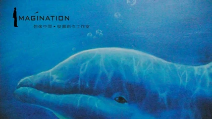 海豚藍色泡泡動物手繪