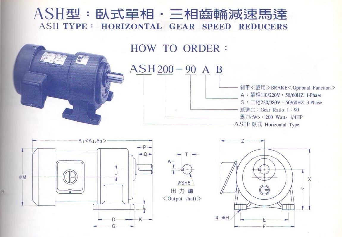 ASH臥式單相-三相齒輪減速機