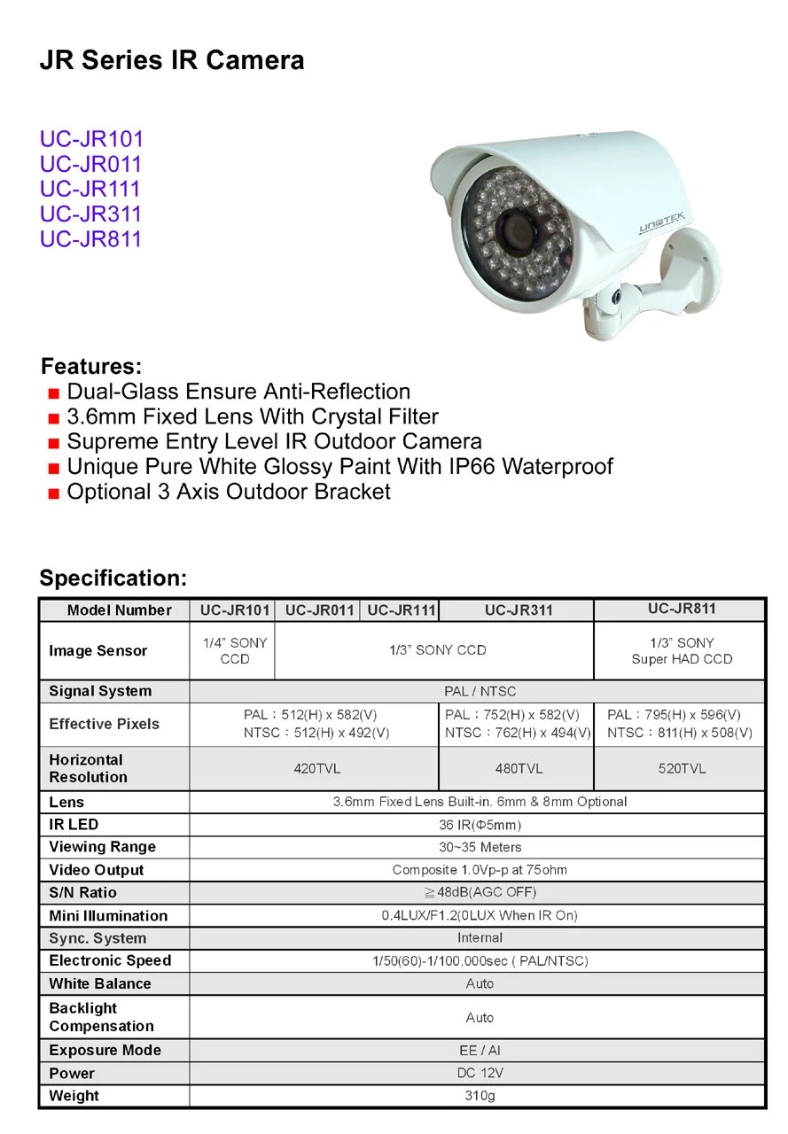 UC-JR0111防水型紅外線鏡頭
