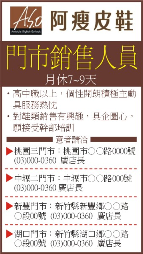 蘋果日報竹苗徵人廣告六單位範例