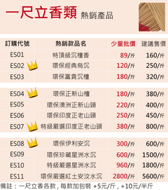 一尺立香價目表
