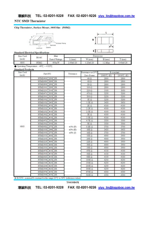 SMD NTC 熱敏電阻 NSM2474J435H3R