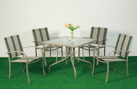 鐵製網布椅/鐵製玻璃方桌