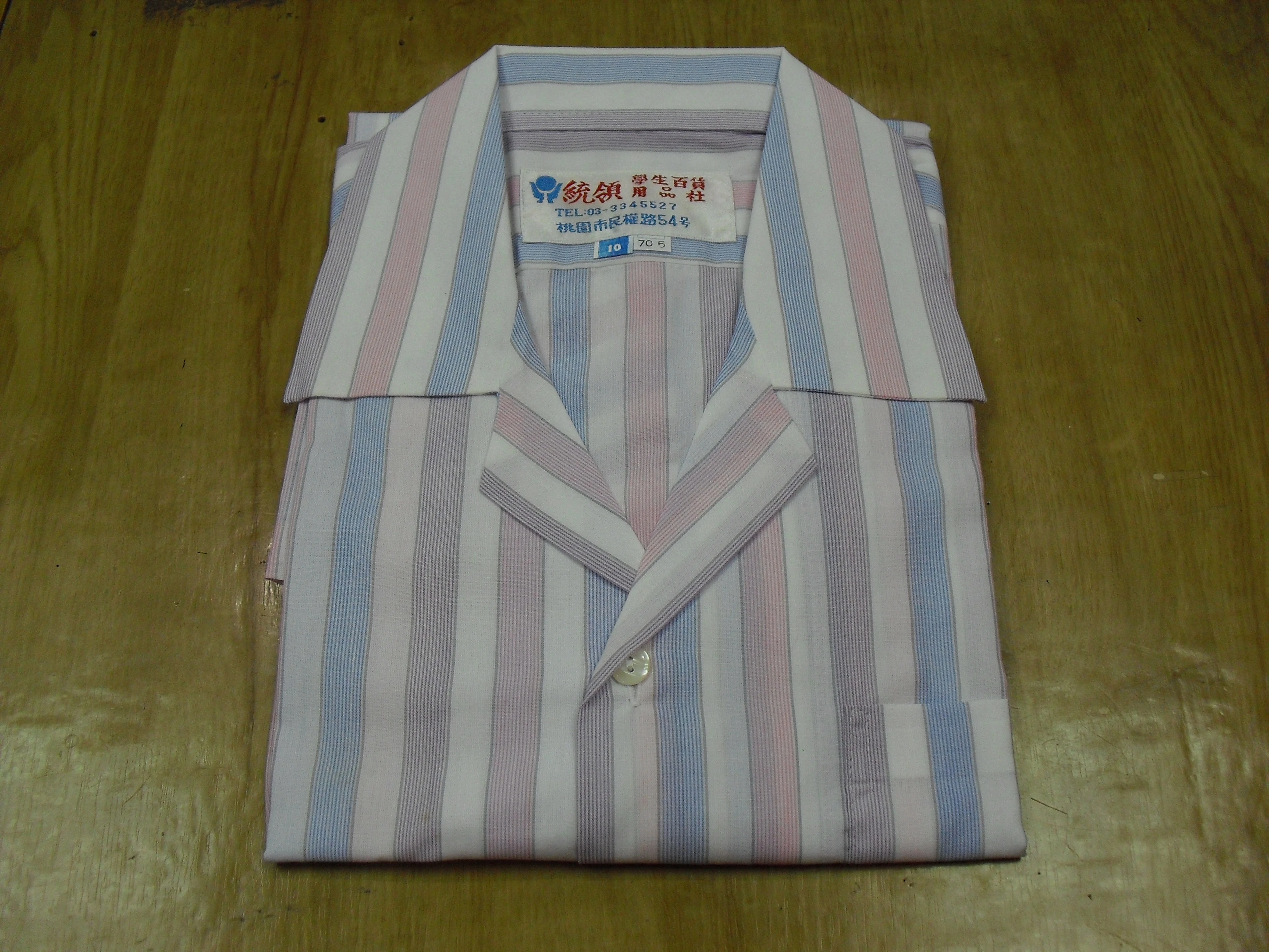 麻紗條紋制服襯衫(短袖)