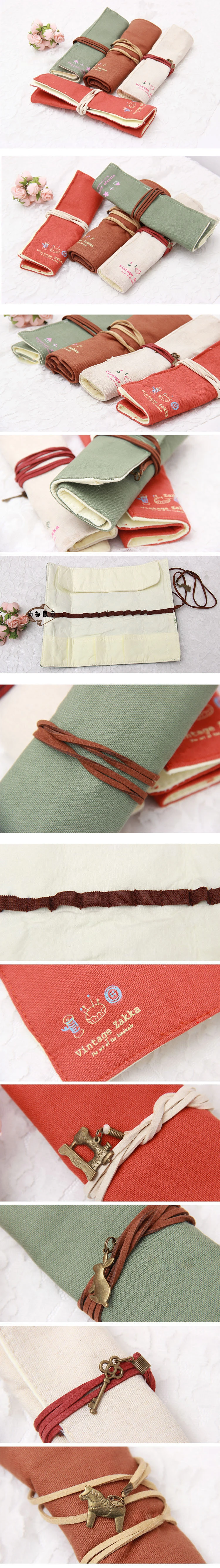 韓國復古卷卷 帆布筆袋 筆簾 創意簡約文具袋opp