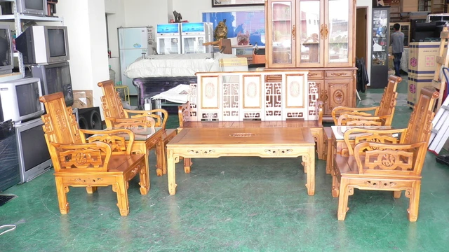 全實木柚木沙發椅*木板椅-明式8件式客廳桌椅-仿古