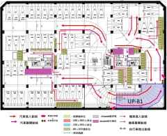 地下1樓層之停車席位配置及車輛進出動線圖(案例)