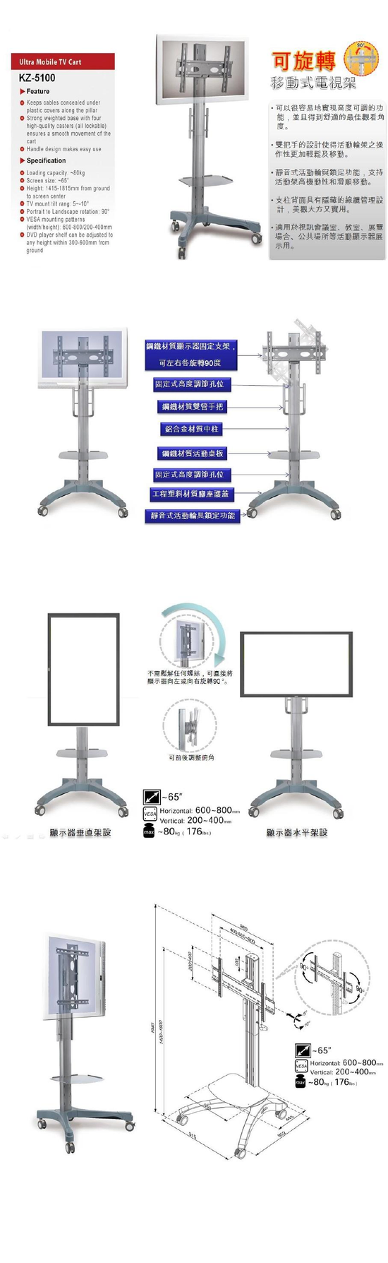 可轉向多媒體視訊活動架